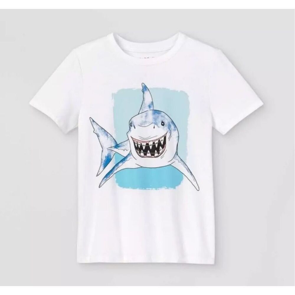 Cat & Jack NWT size XXL (18) kids Smiling Shark T-Shirt short sleeve graphic tee